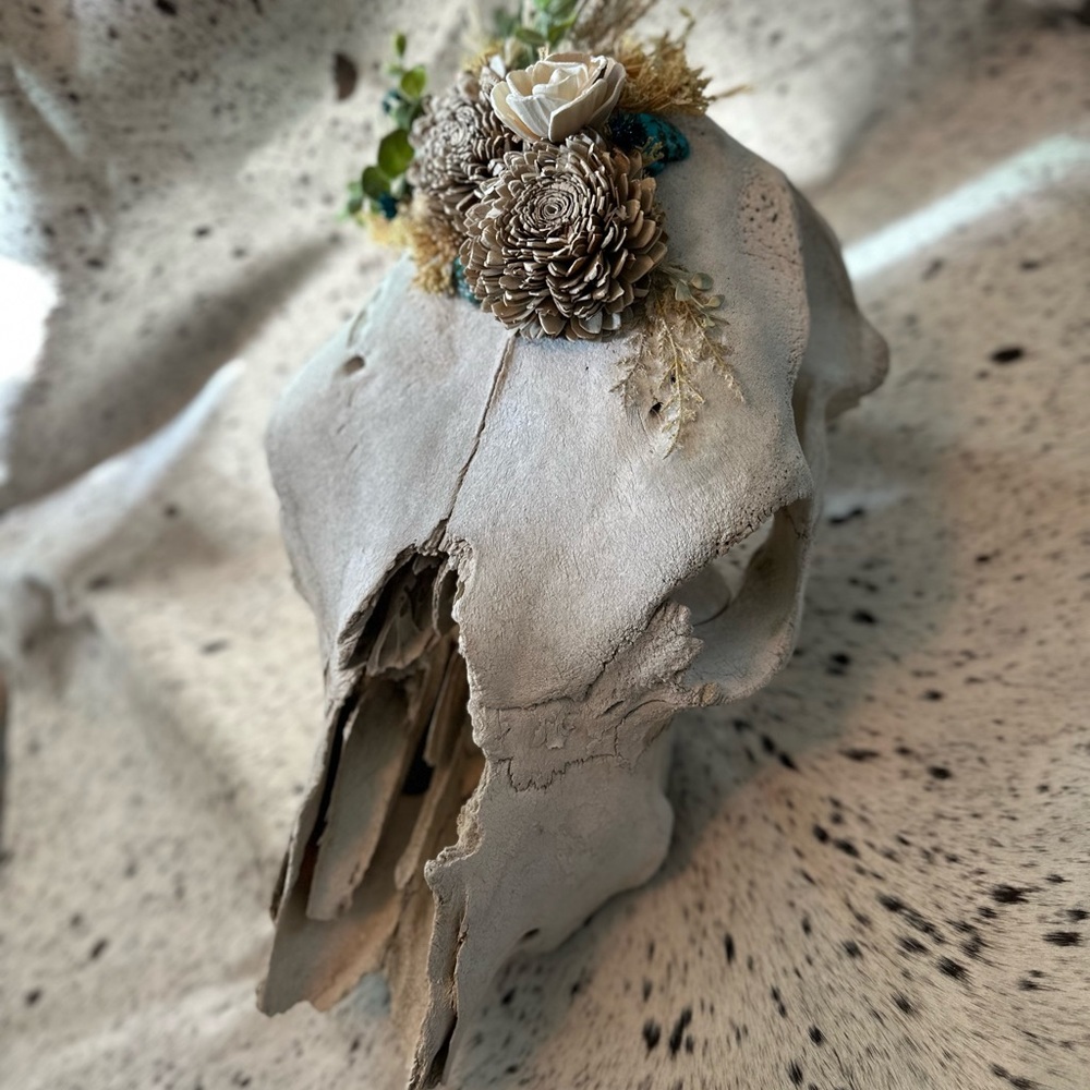 Decorative Cow Skull with Floral Arrangement